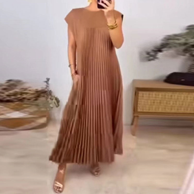 Damen Plissee Maxikleid mit praktischem Taschen und elegantem Schnitt Stalluxe