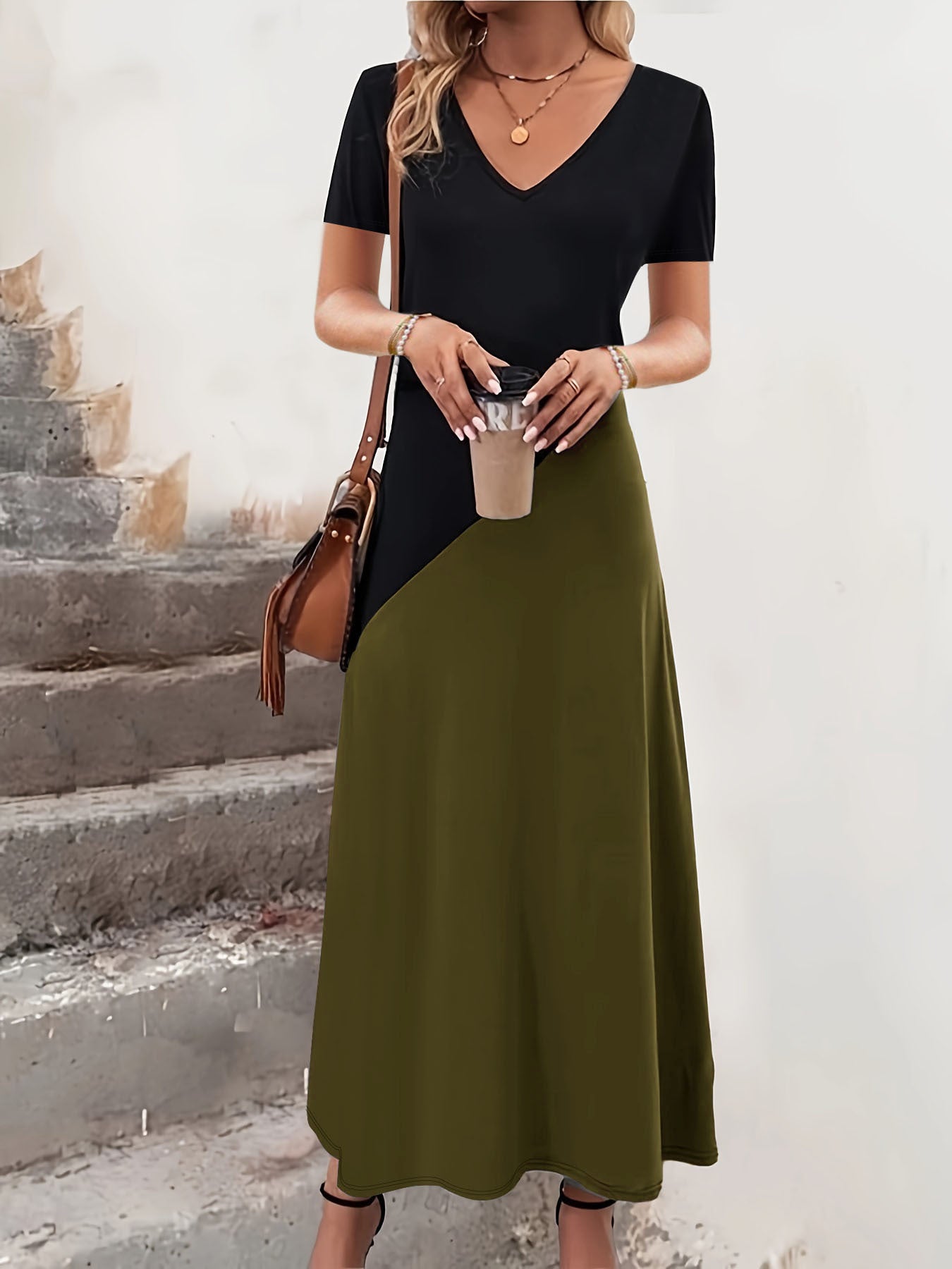 Women's Color-Block Maxi Dress Stalluxe