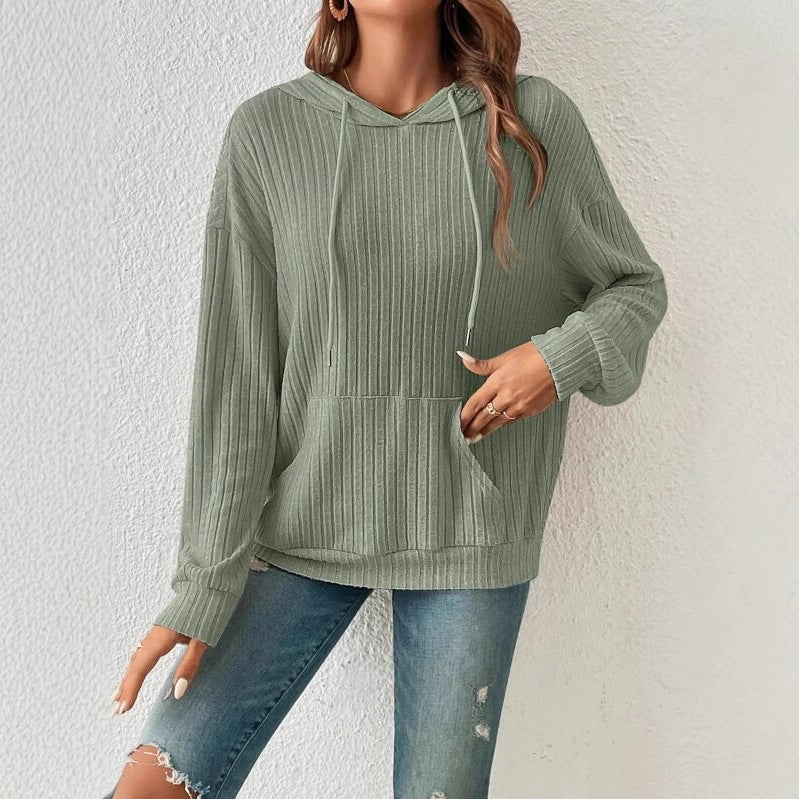 Damen lässiger Kapuzenpullover mit Rippenstruktur und Kängurutasche Stalluxe