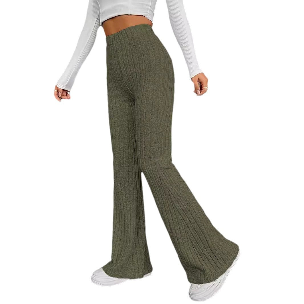 Women's Flared Ribbed Knit Trousers Stalluxe