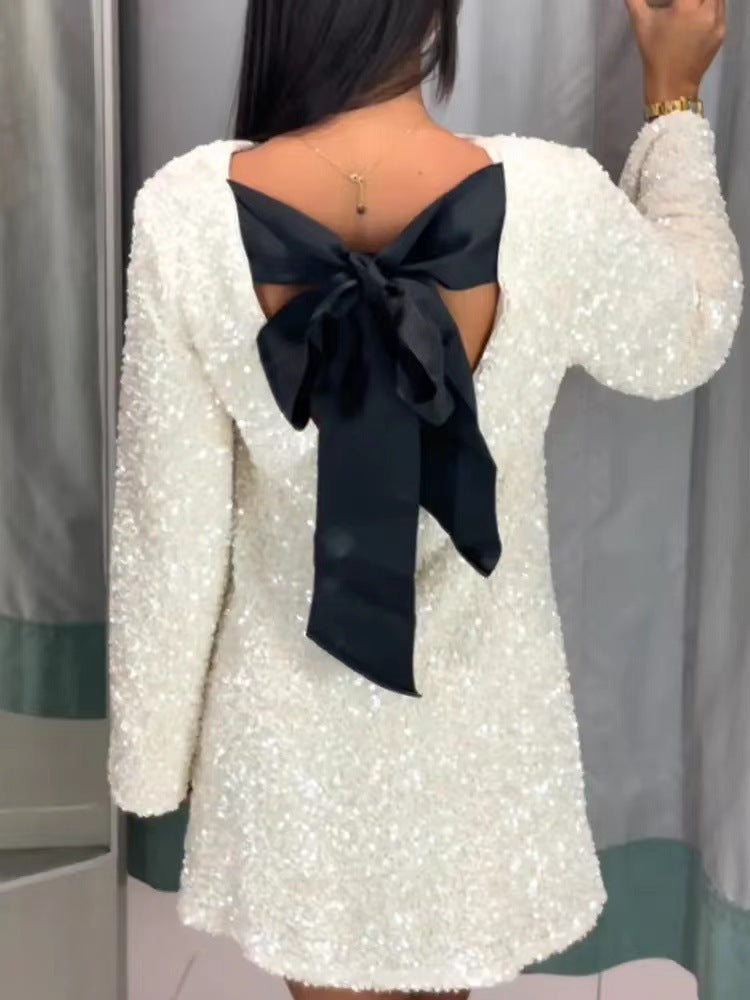 Damen Glitzerndes Party-Kleid mit weitem Schnitt und voluminösen Ärmeln Stalluxe