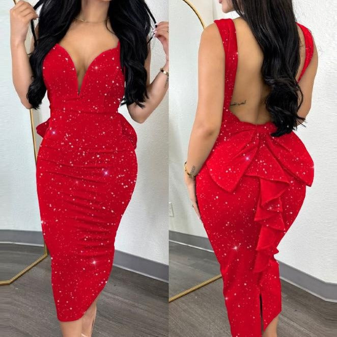 Damen Elegantes Wickelkleid mit tiefem V-Ausschnitt und figurbetontem Schnitt Stalluxe