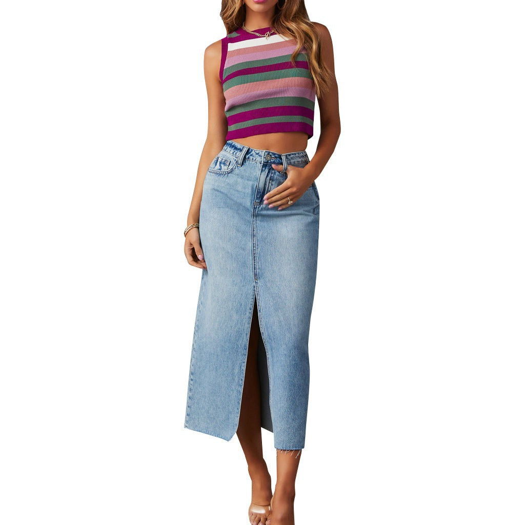 Damen Jeansrock mit modischem Schlitz und lässigem Schnitt Stalluxe
