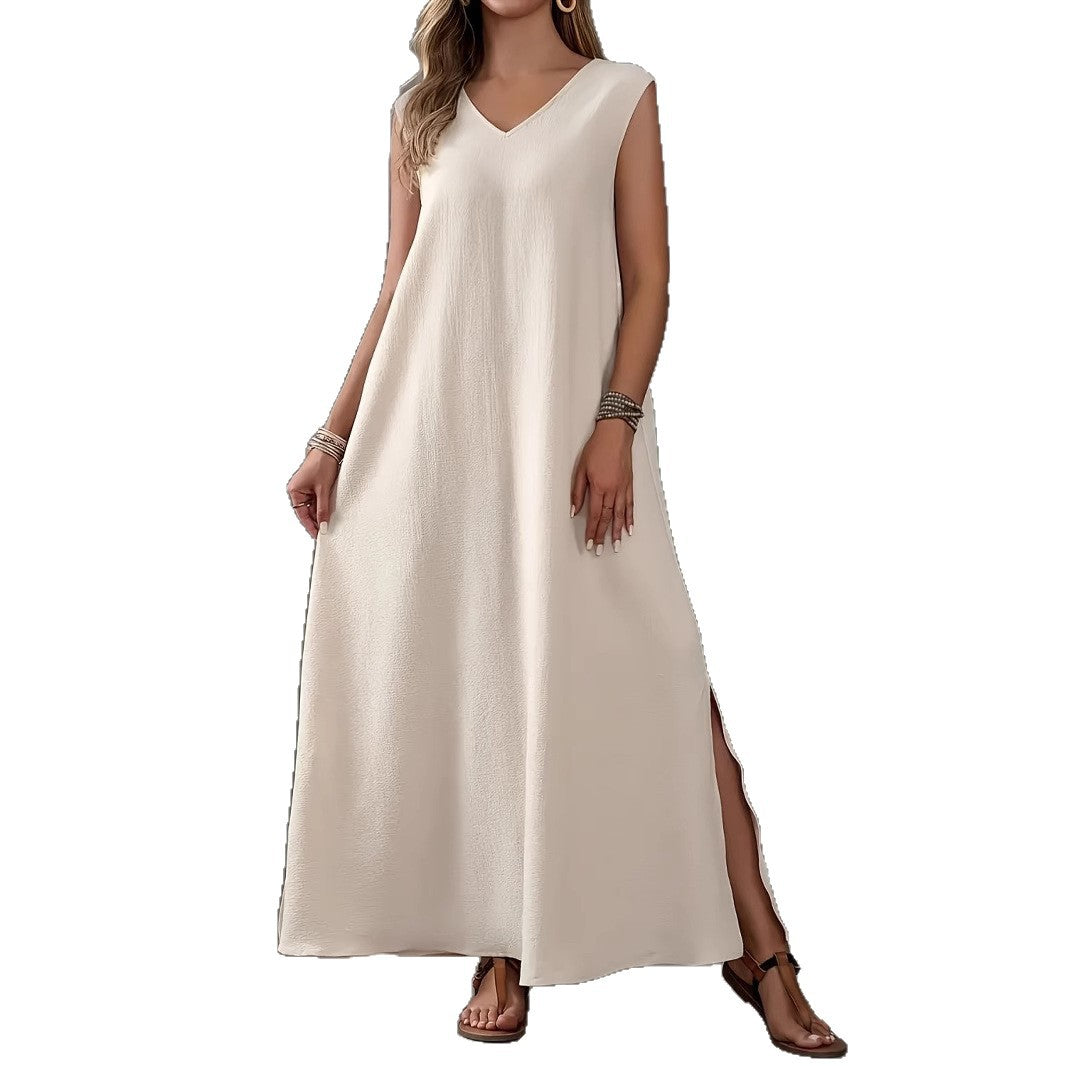 Damen Maxikleid mit schickem V-Ausschnitt und seitlichen Schlitzen Stalluxe