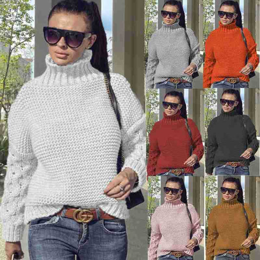 Damen Grobstrickpullover mit hohem Kragen und strukturiertem Armdesign Stalluxe