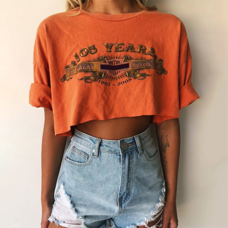 Damen cropped T-Shirt mit vintage Grafikdruck Stalluxe