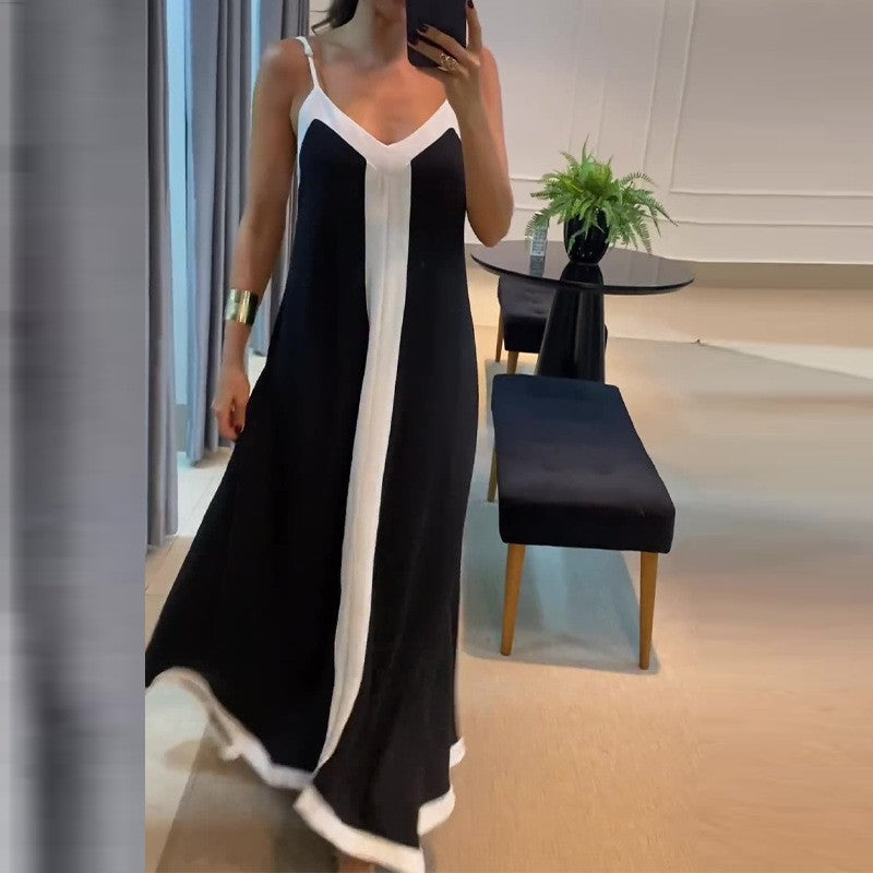Damen Elegantes Maxikleid mit tiefem V-Ausschnitt und seitlichem Schlitz Stalluxe