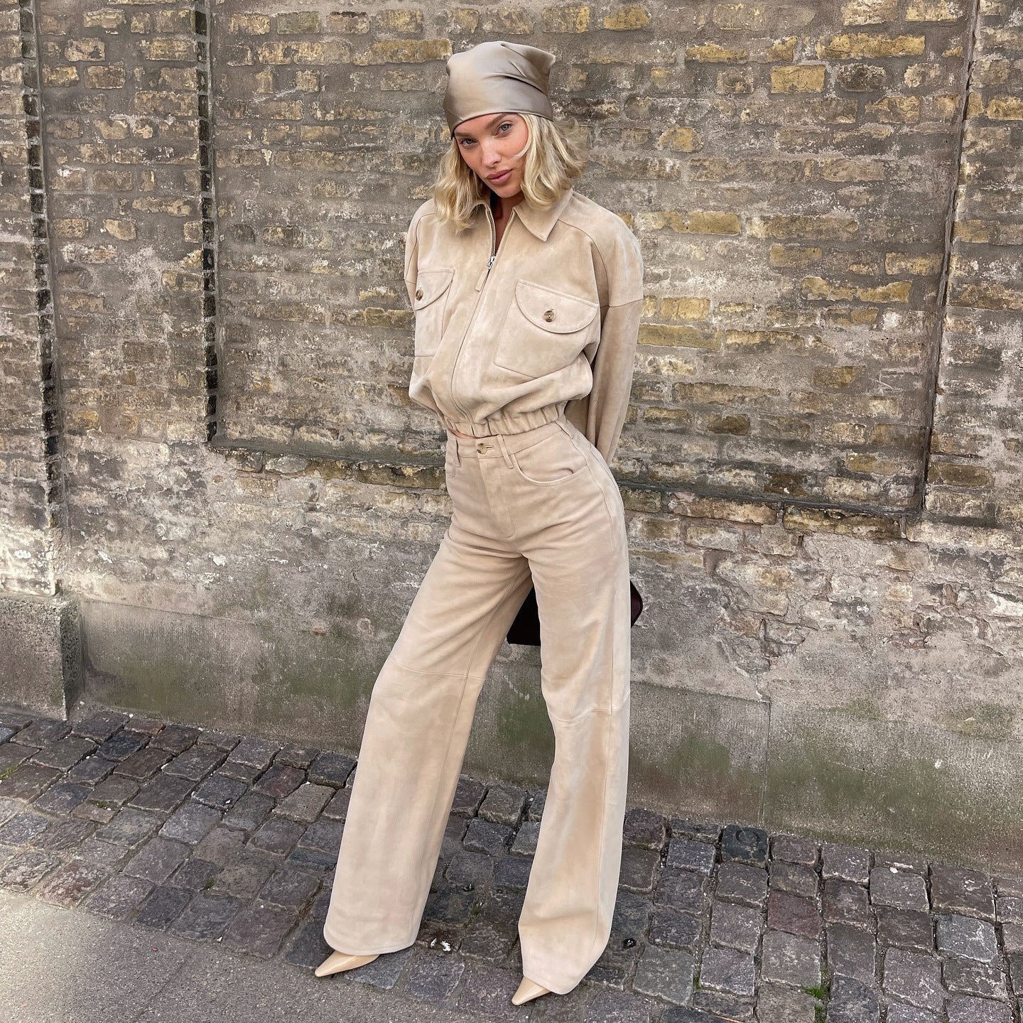 Damen Gesteppte Lederjacke und Hochbundhose Set Stalluxe