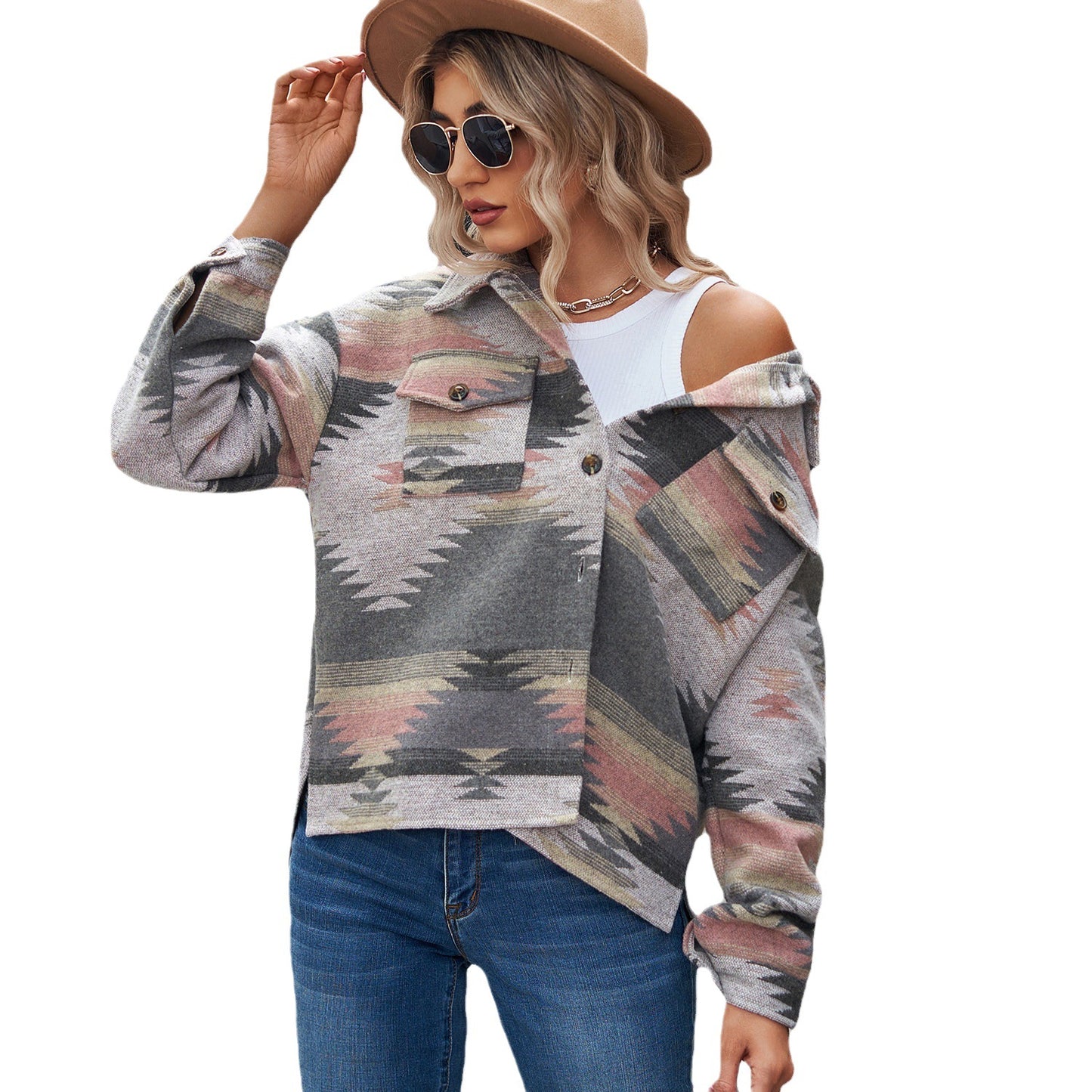 Damen Overshirt aus hochwertigem Wollmix mit modischem Muster und praktischen Taschen Stalluxe