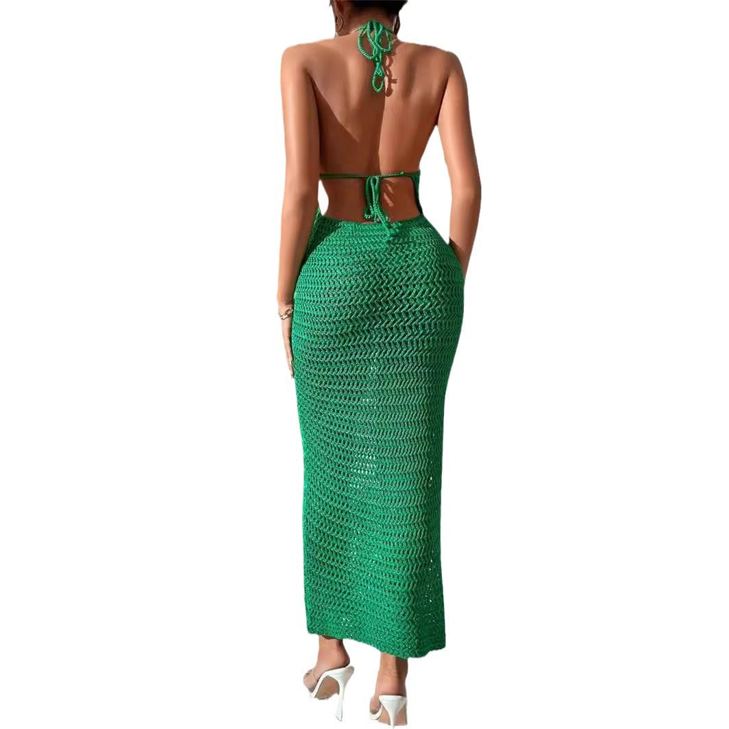 Damen Langarm-Halfterkleid aus luftiger Häkelstruktur Stalluxe