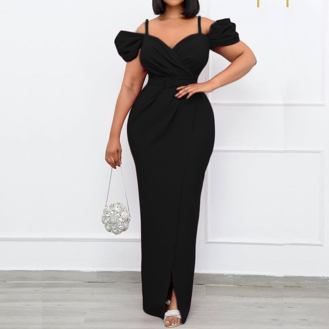 Damen Elegantes Wickelkleid mit voluminösen Puffärmeln und Gürtel Stalluxe
