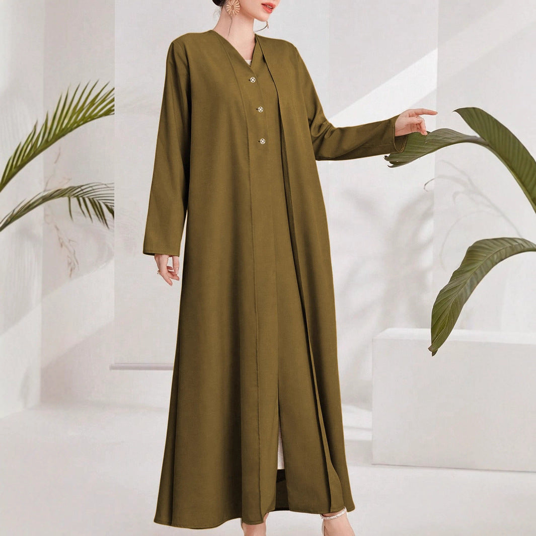 Damen eleganter Kaftan mit durchgehender Knopfleiste Stalluxe