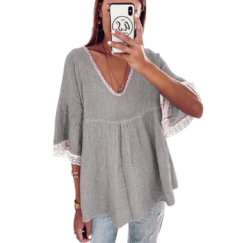 Damen Elegantes Blusenshirt mit Spitzenbesatz Stalluxe