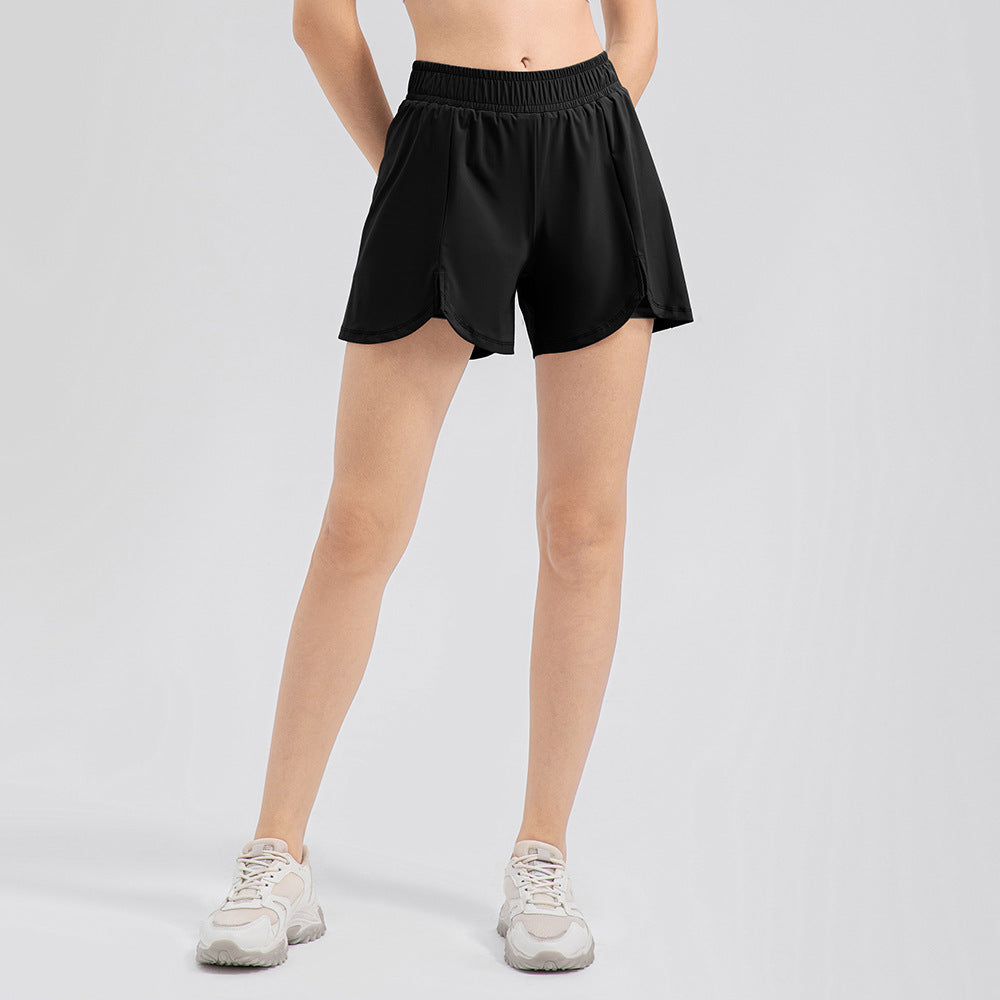 Damen Sportliche Laufshorts mit modischen Schlitzen und elastischem Bund Stalluxe