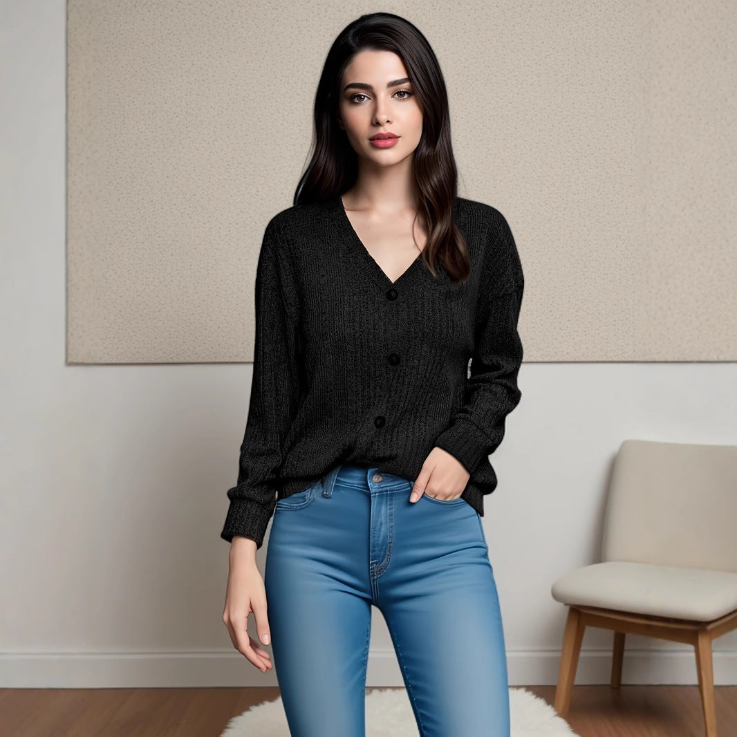 Damen V-Ausschnitt Strickoberteil mit Knopfdetails und lässigem Schnitt Stalluxe