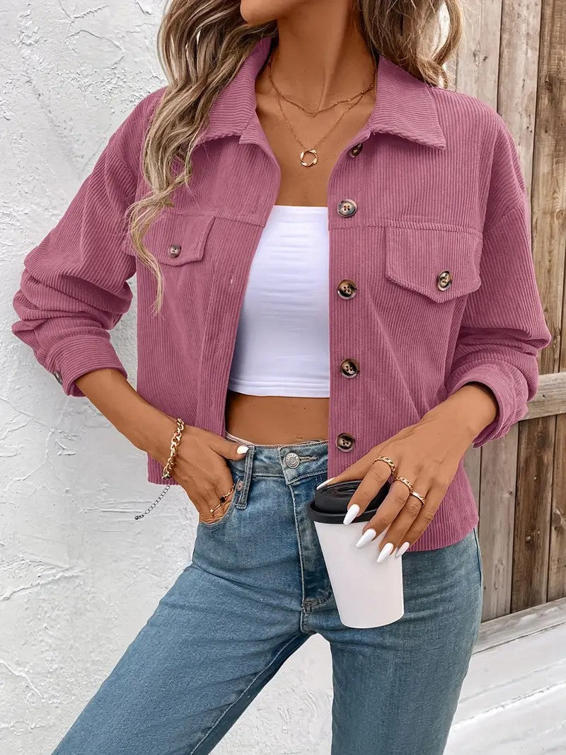 Damen lässige Cordjacke mit praktischen Taschen und modischen Knöpfen Stalluxe