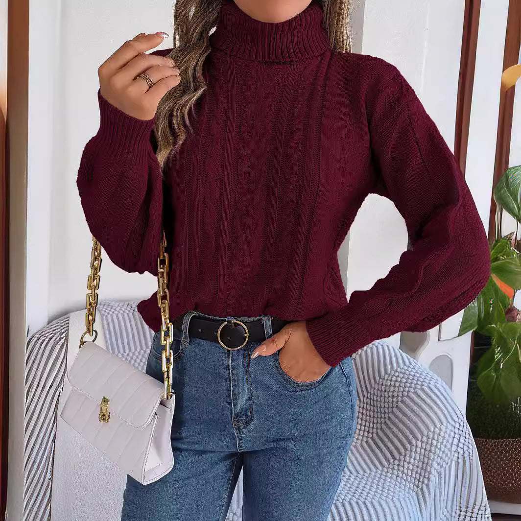Damen Gemütlicher Strickpullover mit Stehkragen und Zopfmuster Stalluxe