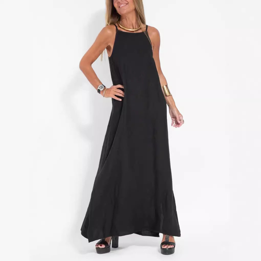 Damen elegantes Maxikleid mit feinen Trägern und schwingendem Saum Stalluxe