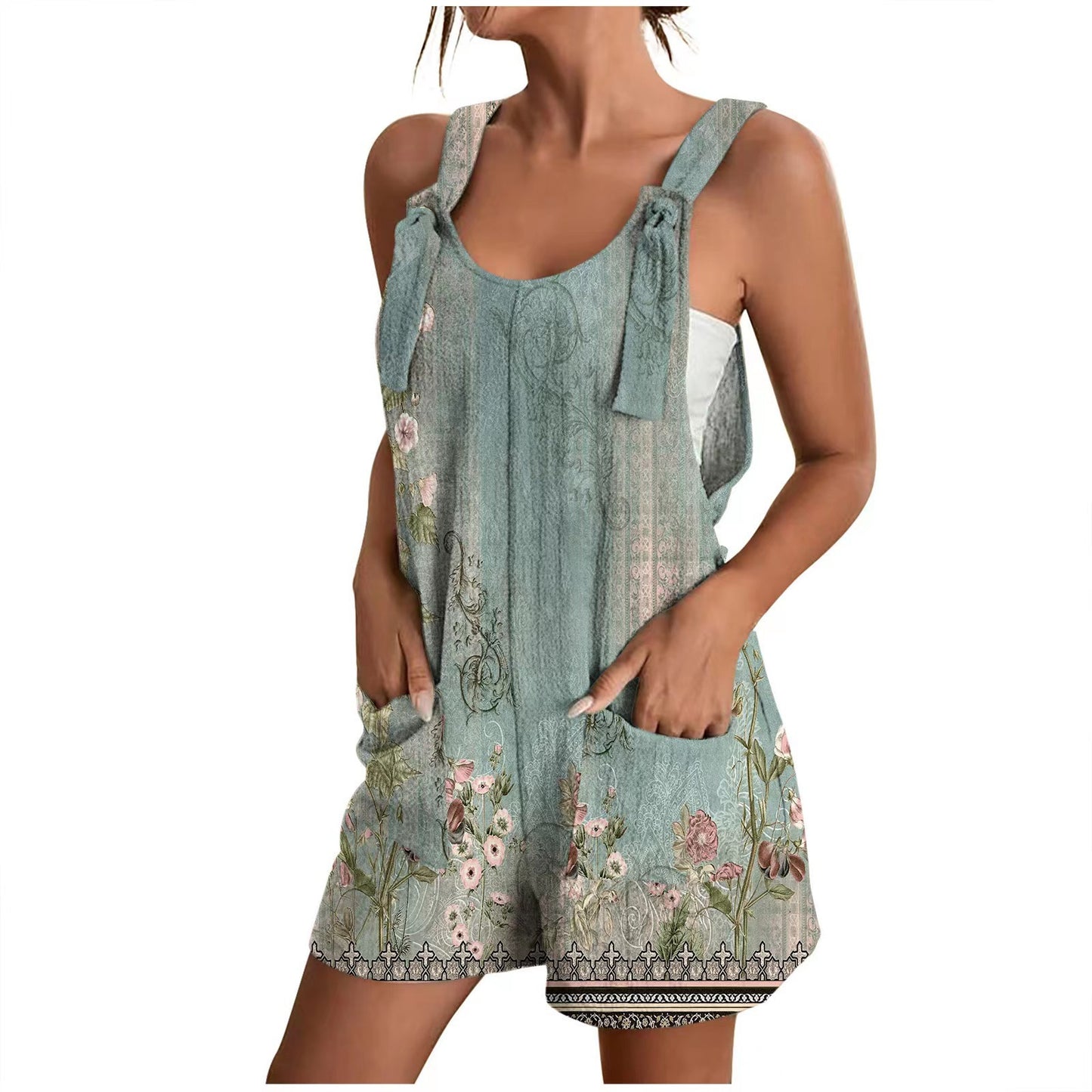 Damen Lässiger Sommeroverall mit floralem Print und praktischen Taschen Stalluxe