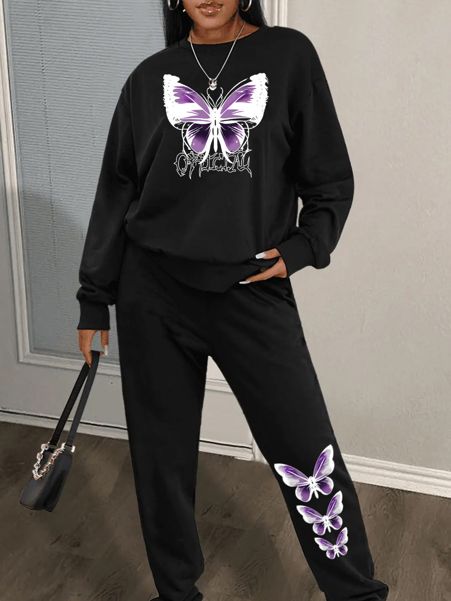 Damen Sweatshirt und Jogginghose Set mit kreativem Schmetterlingsdesign Stalluxe