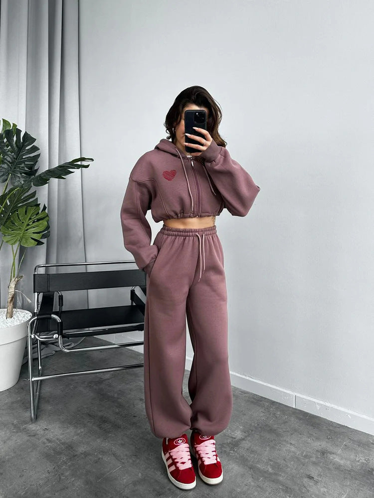 Damen cropped Kapuzenpullover und entspannte Jogginghose Set Stalluxe