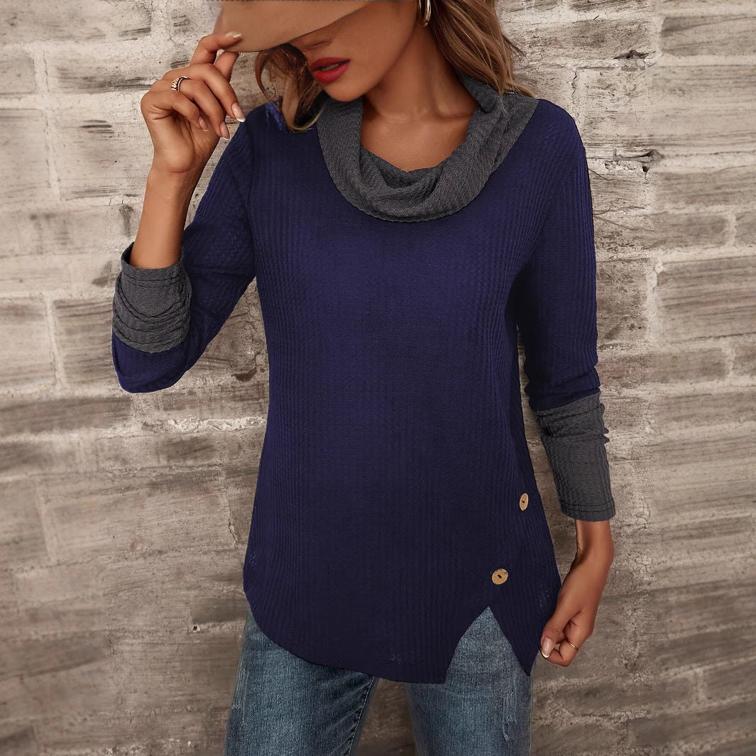 Damen Modischer Pullover mit hohem Kragen und gestreiften Ärmeln Stalluxe