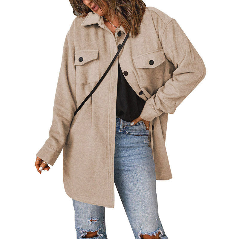 Damen gemütliche Oversize-Hemdjacke mit praktischen Taschen Stalluxe