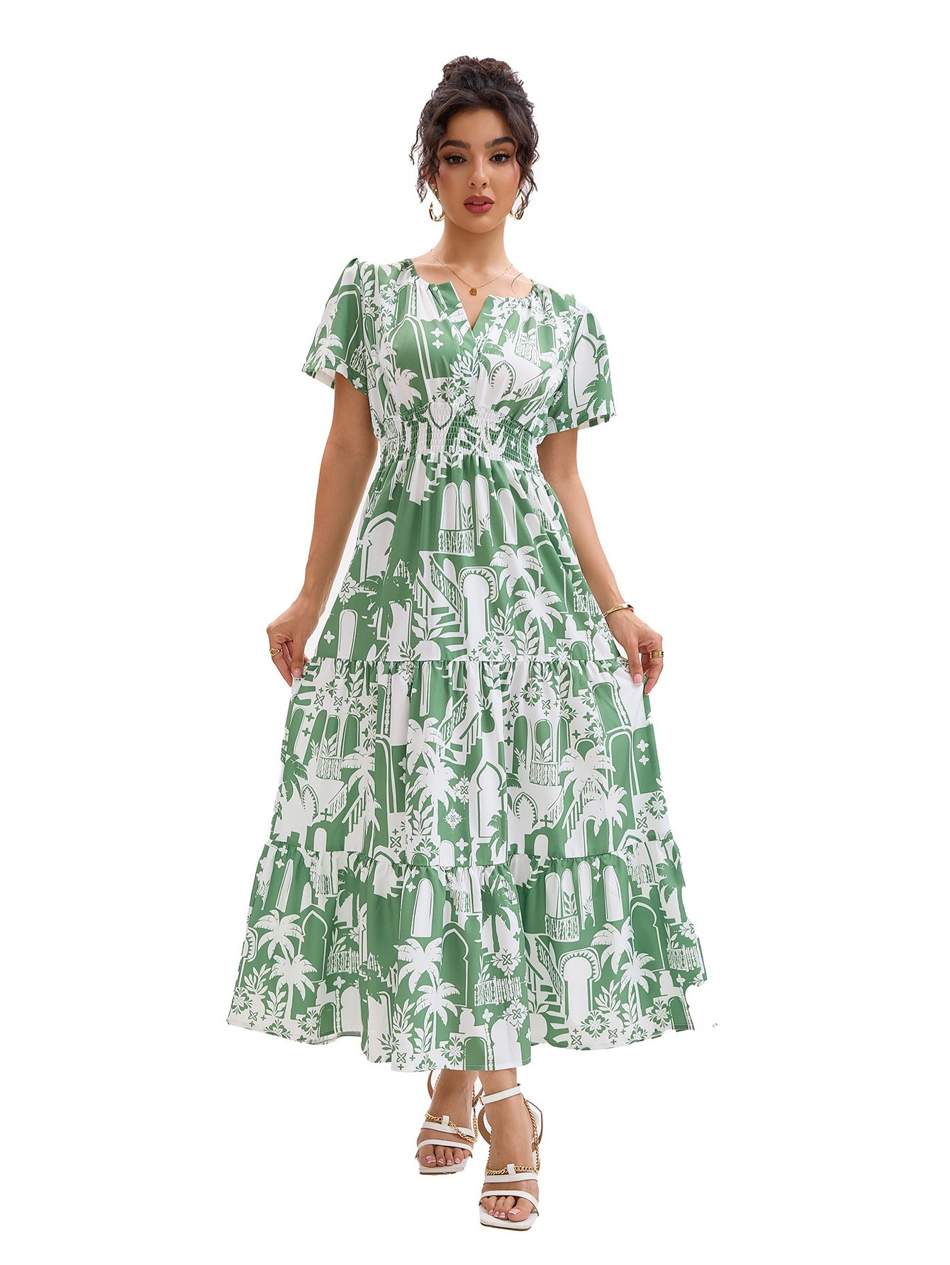 Damen Maxikleid mit floralem Druck und voluminösem Rock Stalluxe