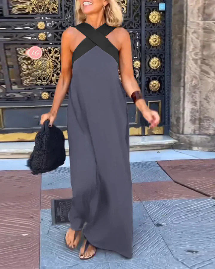 Damen Langes Maxikleid mit Cross-Over-Trägern und elegantem Schnitt Stalluxe