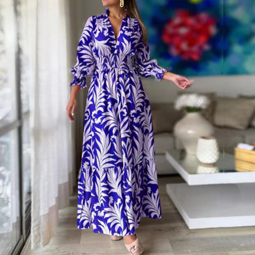 Damen Maxikleid mit voluminösen Ärmeln und floralem Druck Stalluxe