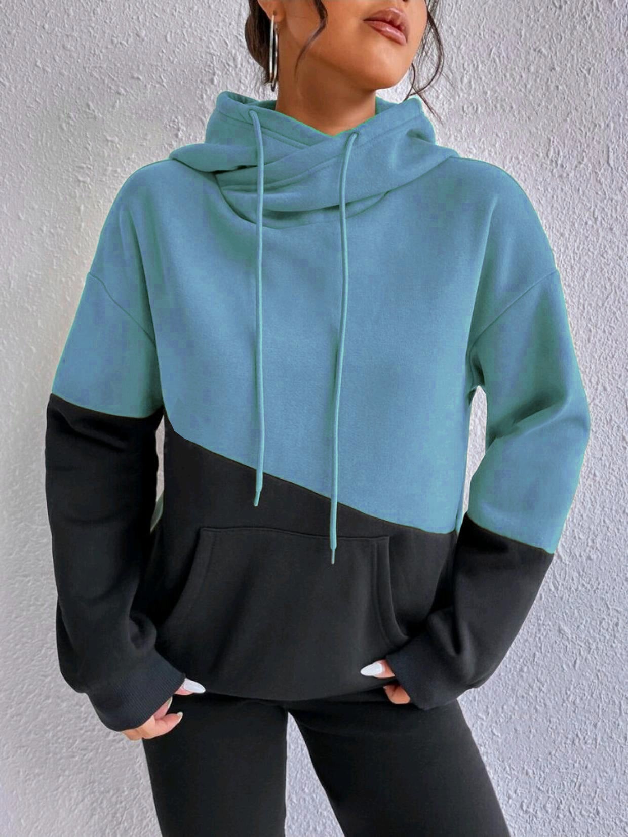 Damen gemütlicher Hoodie mit asymmetrischem Farbblockdesign Stalluxe