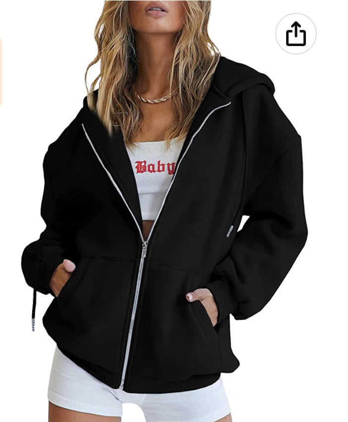 Damen Oversized Kapuzenjacke mit Reißverschluss und praktischen Taschen Stalluxe