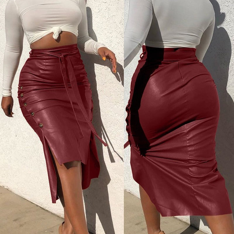 Damen Skirt mit Knopfdetails und hohem Schlitz Stalluxe