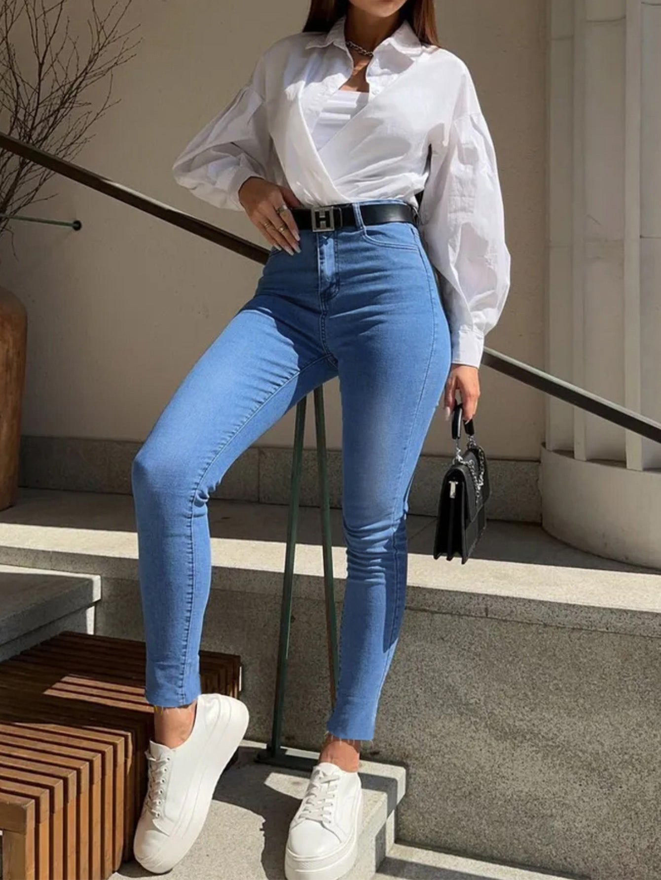 Damen Hochtaillierte Jeans im Skinny-Fit-Stil mit figurformendem Schnitt Stalluxe