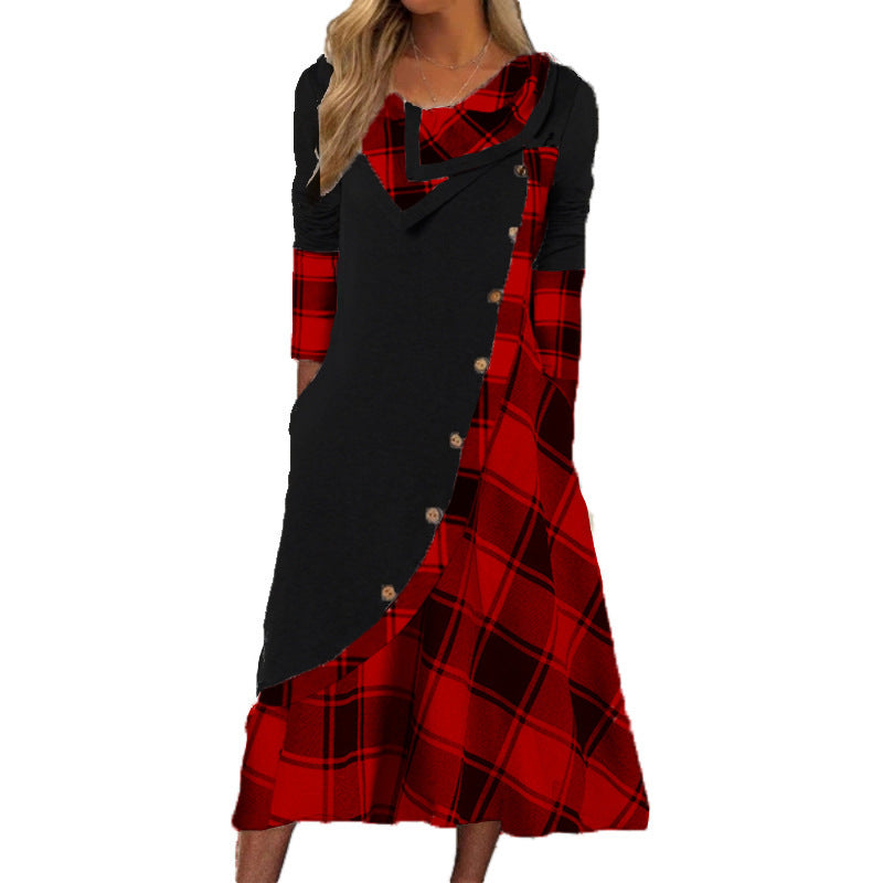 Damen lässiges Maxikleid mit asymmetrischem Schnitt und Karo-Muster Stalluxe