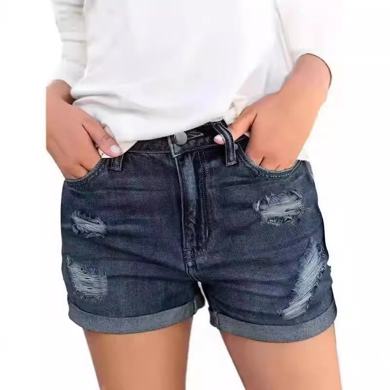Damen modische Denim-Shorts im Distressed-Look Stalluxe