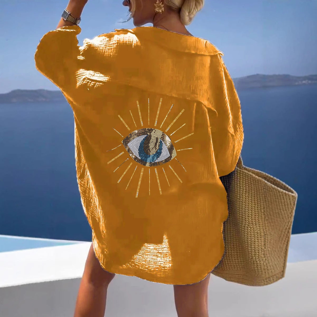 Damen Langarm-Hemdjacke mit auffälligem Augenprint Stalluxe