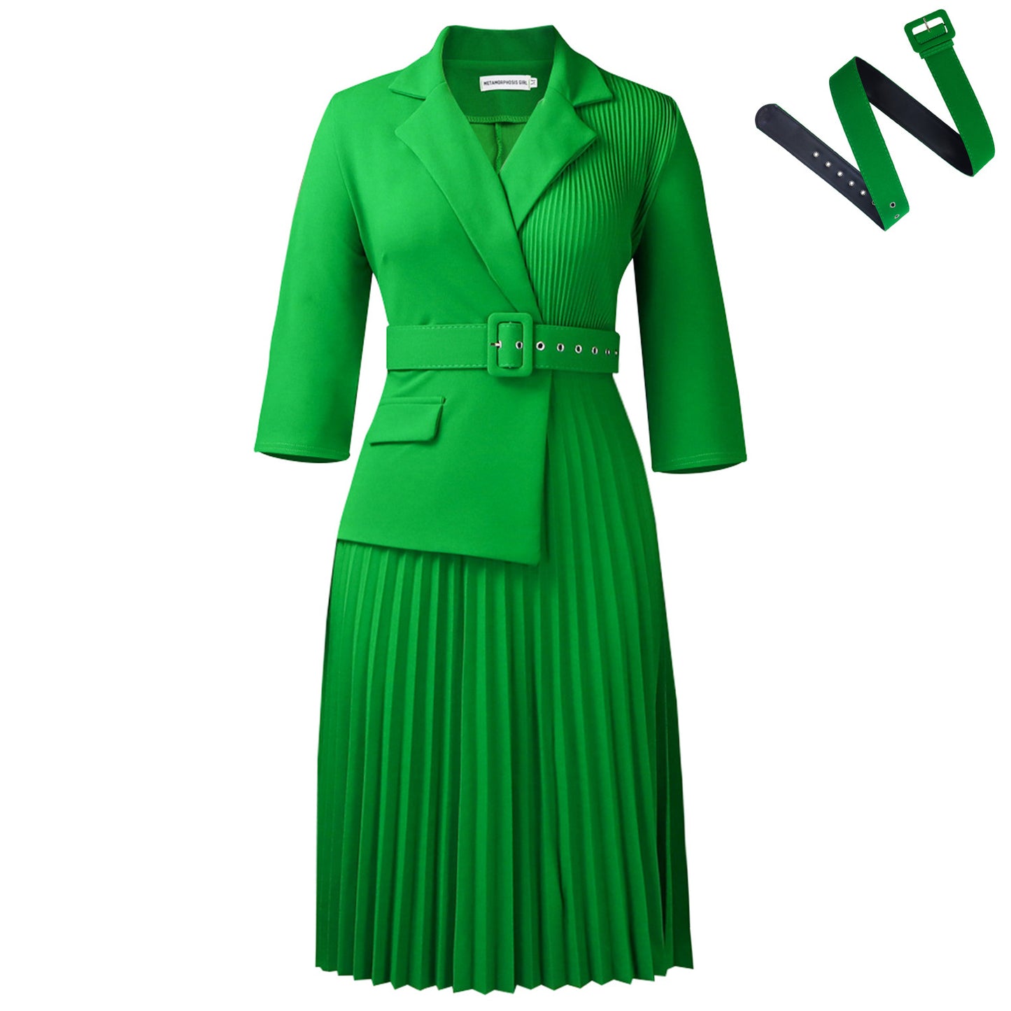 Damen Plissee-Blazer-Kleid mit Taillengürtel Stalluxe