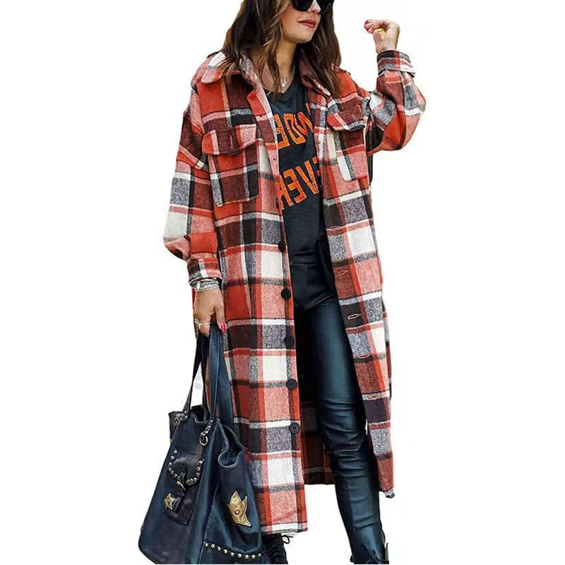Damen Langarm-Wolljacke mit Karomuster und praktischen Taschen Stalluxe