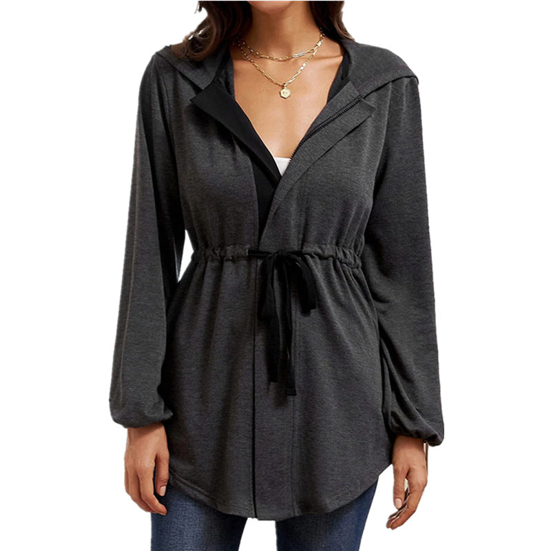 Damen lässige Oversized-Hemdjacke mit Kapuze und Taillenzug Stalluxe