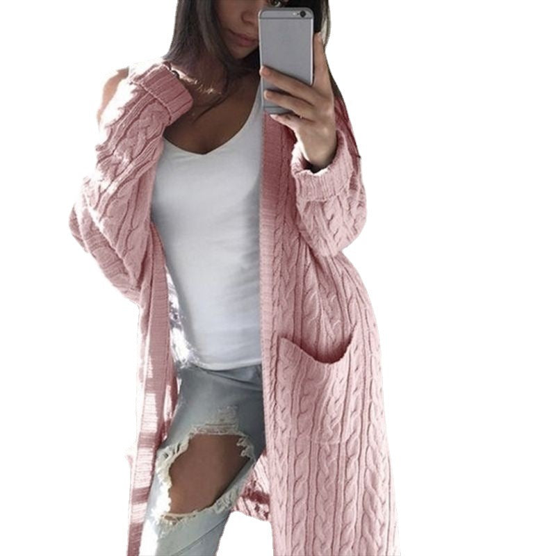 Damen gemusterter Strickmantel mit praktischen Taschen und offenem Schnitt Stalluxe
