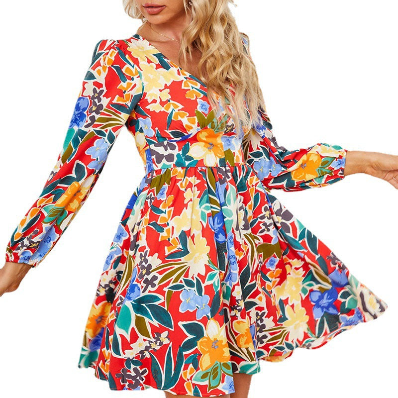 Damen Minikleid mit schmalem V-Ausschnitt und langen Puffärmeln Stalluxe