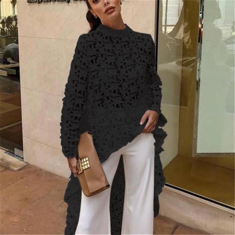 Damen edles Spitzenoberteil mit asymmetrischem Saum und Volant-Details Stalluxe
