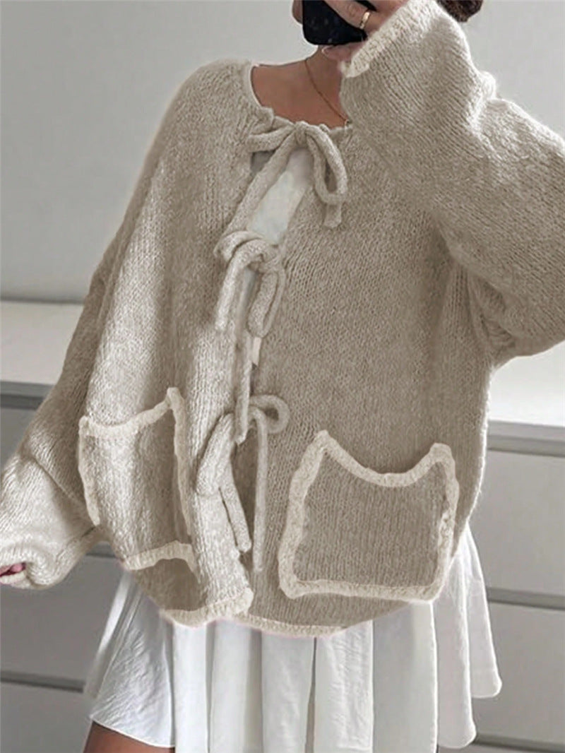 Damen lässige Strickjacke mit einzigartigem Bindungsdetail und großen Taschen Stalluxe