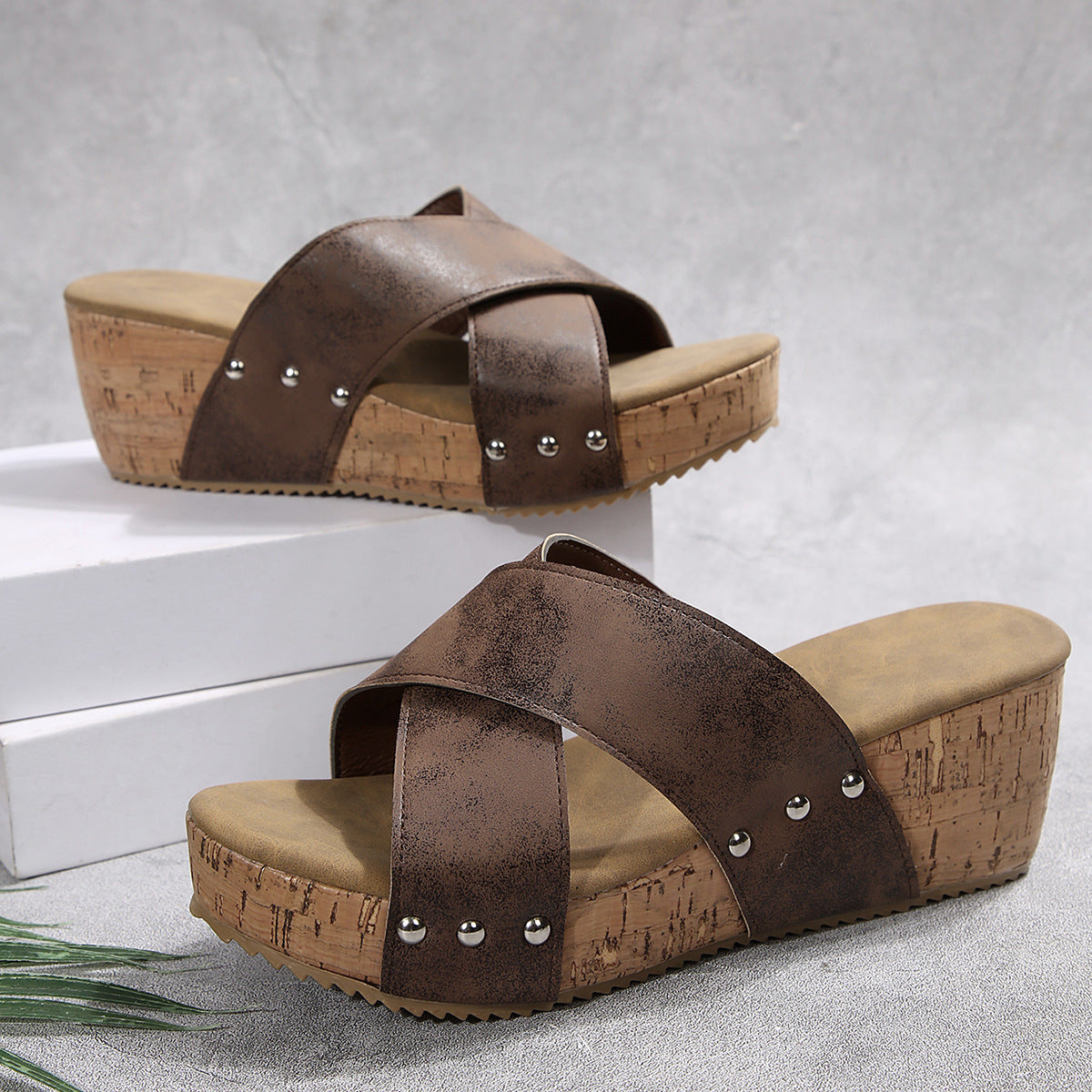 Damen Wedge-Sandalen mit elastischem Obermaterial und rutschfester Sohle Stalluxe