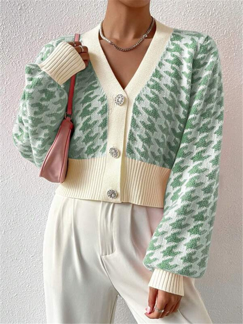 Damen Strickjacke mit modernem Hahnentritt-Muster Stalluxe