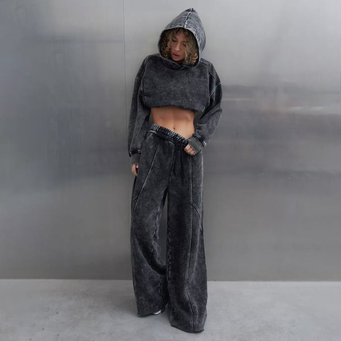 Damen Urbanes Loungewear-Set mit cropped Hoodie und weiten Hosen Stalluxe