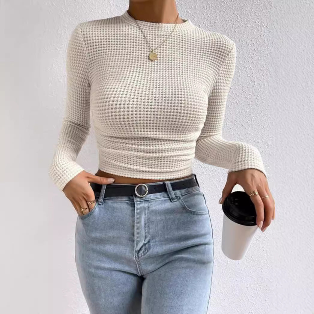 Damen modisches langärmliges Crop-Top mit Waffelstruktur Stalluxe