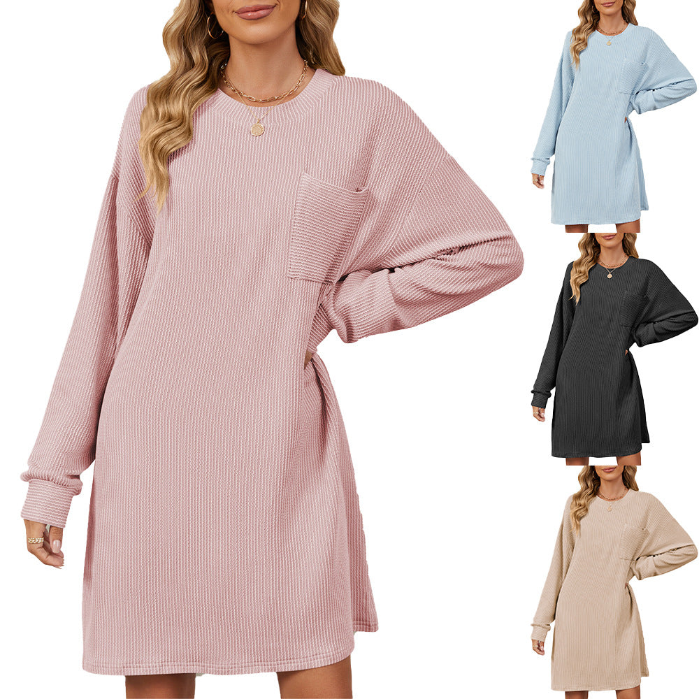 Damen lässiges Langarm Kleid mit praktischen Taschen und modernem Strukturdesign Stalluxe