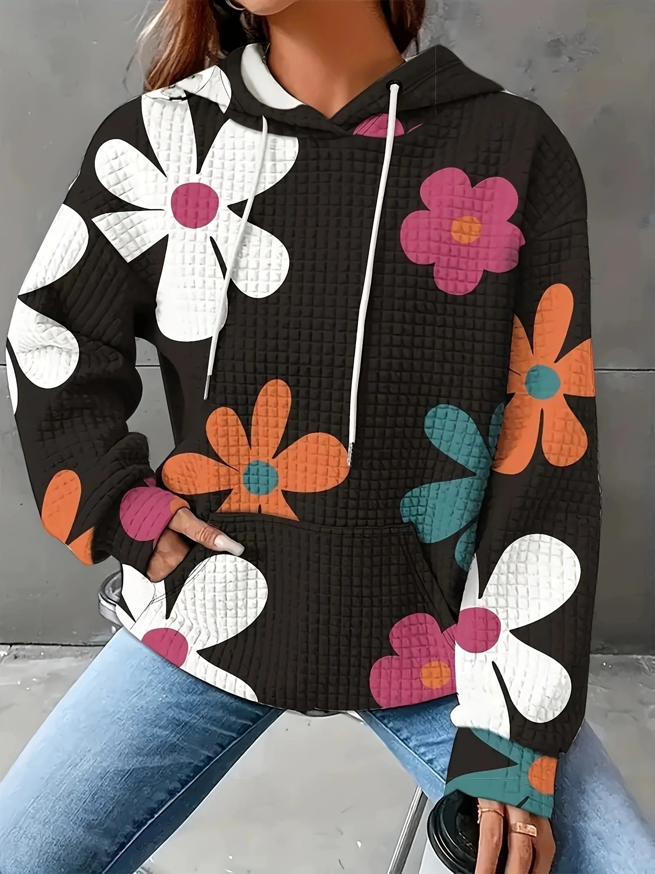 Damen Kapuzenpullover mit floralem Strukturmuster und bequemer Passform Stalluxe